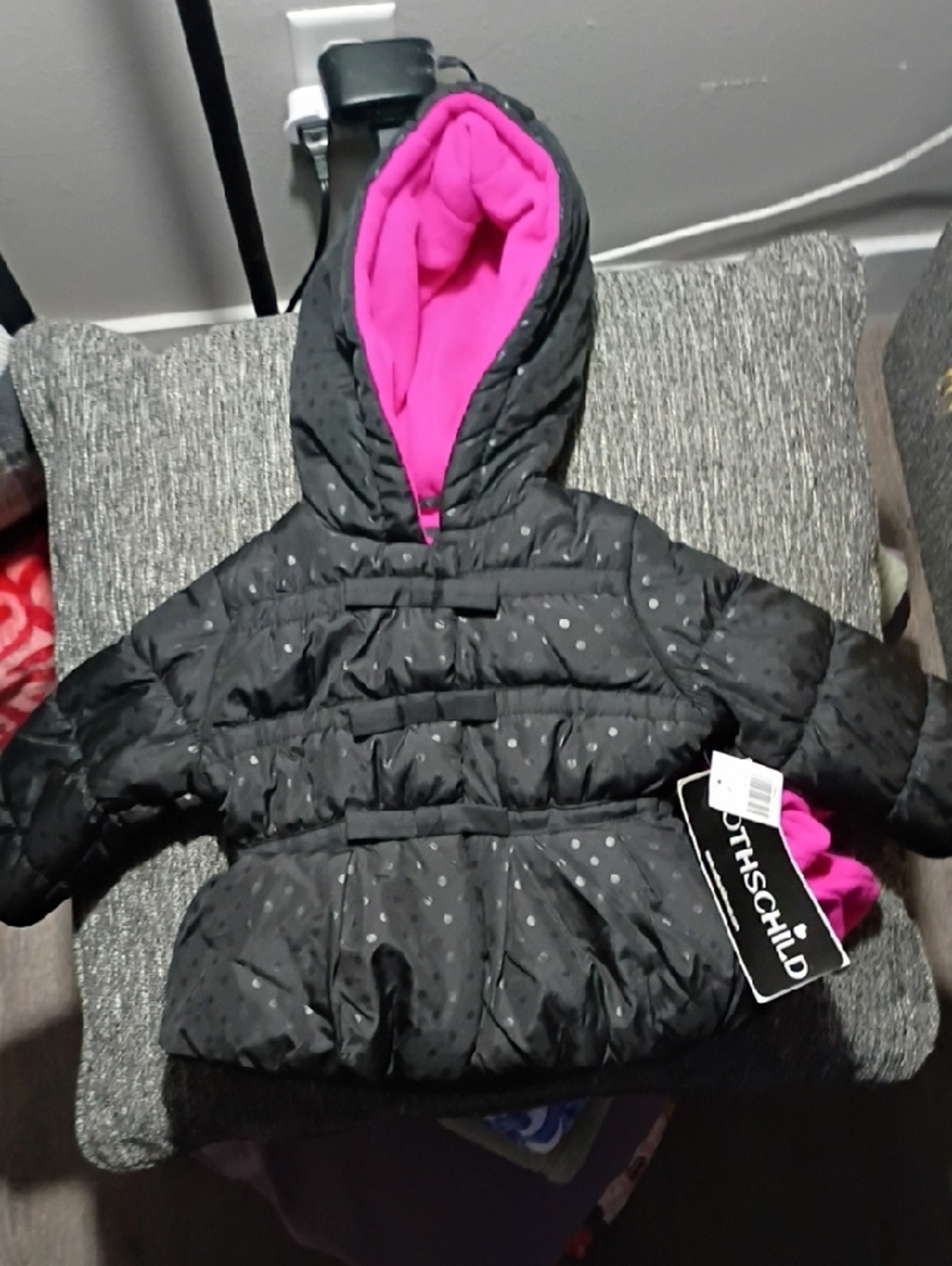 Rothschild Black Coat  with Hot Pink Hood Lining & Mittens